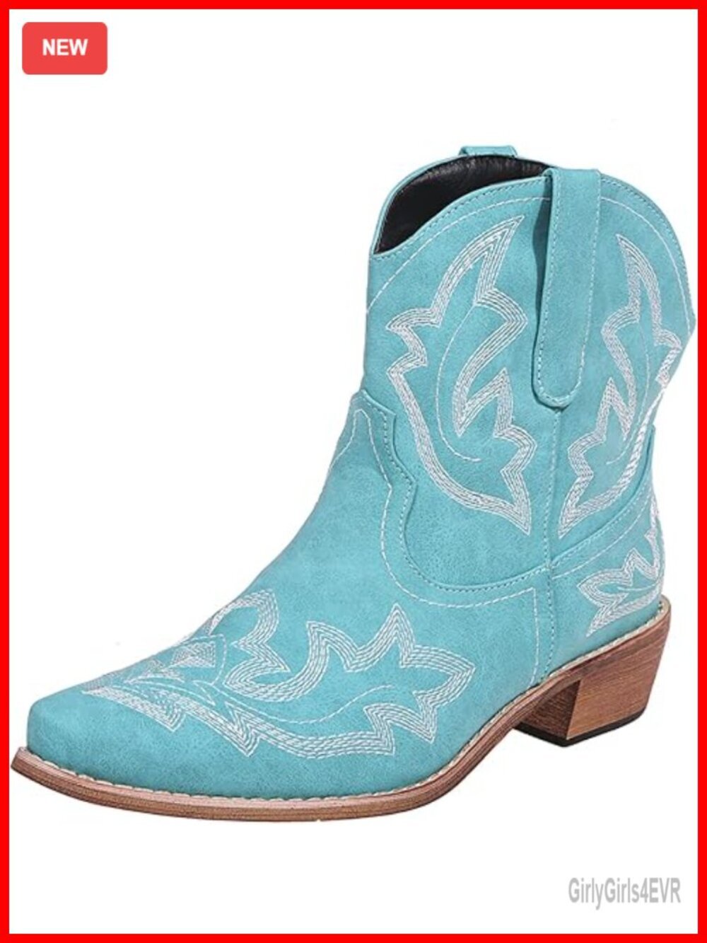 Women Cowgirl Western Ankle Booties Pointed Toe Low Chunky Heel Embroidered PU